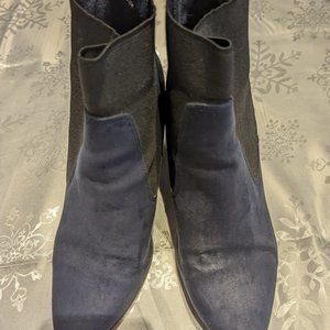 Navy Blue Ankle Boots with Gold Zipper